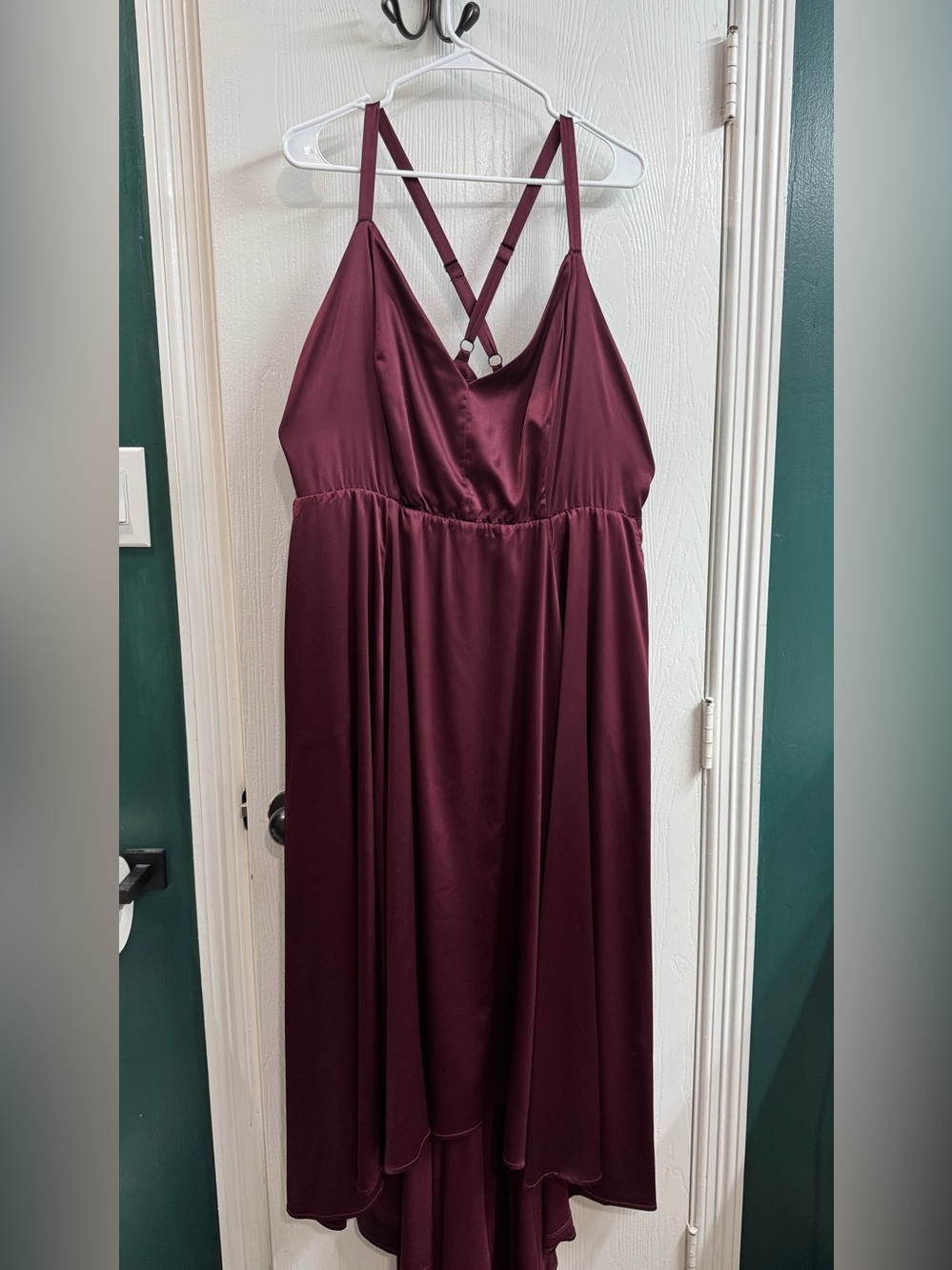 torrid Wine High-Low Satin Dress with Strappy Back